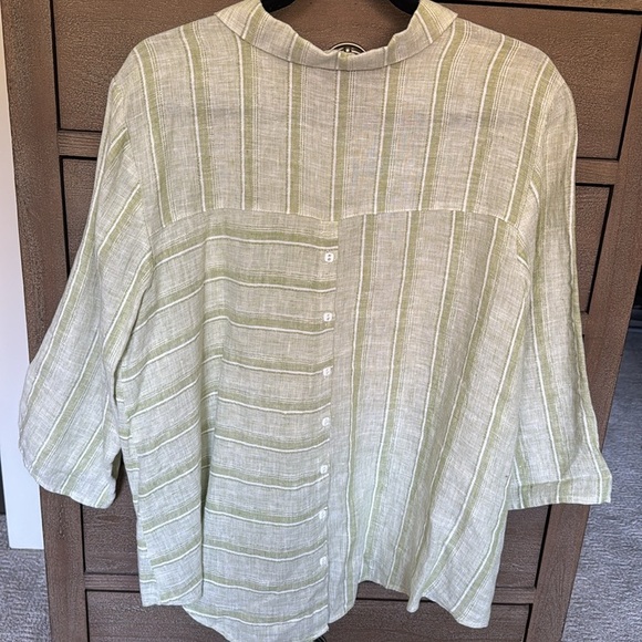 Habitat Contrast Striped Linen Button Front Blouse Top Womens L Lagenlook Beach - Picture 2 of 9